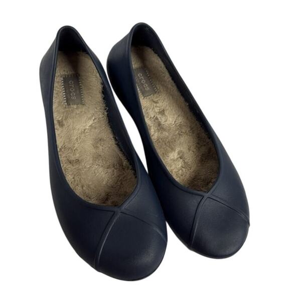 Women's Dual Comfort CROCS Olivia II Navy Blue Fleece Lined Ballet Flats Size W9 - Picture 1 of 10